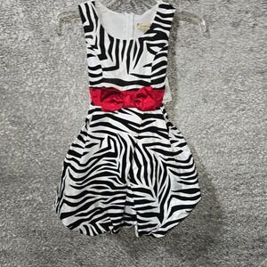 Speechless Girls‎ Zebra Print Dress Red Bow Bubble Hem Black White Size 8 NWT